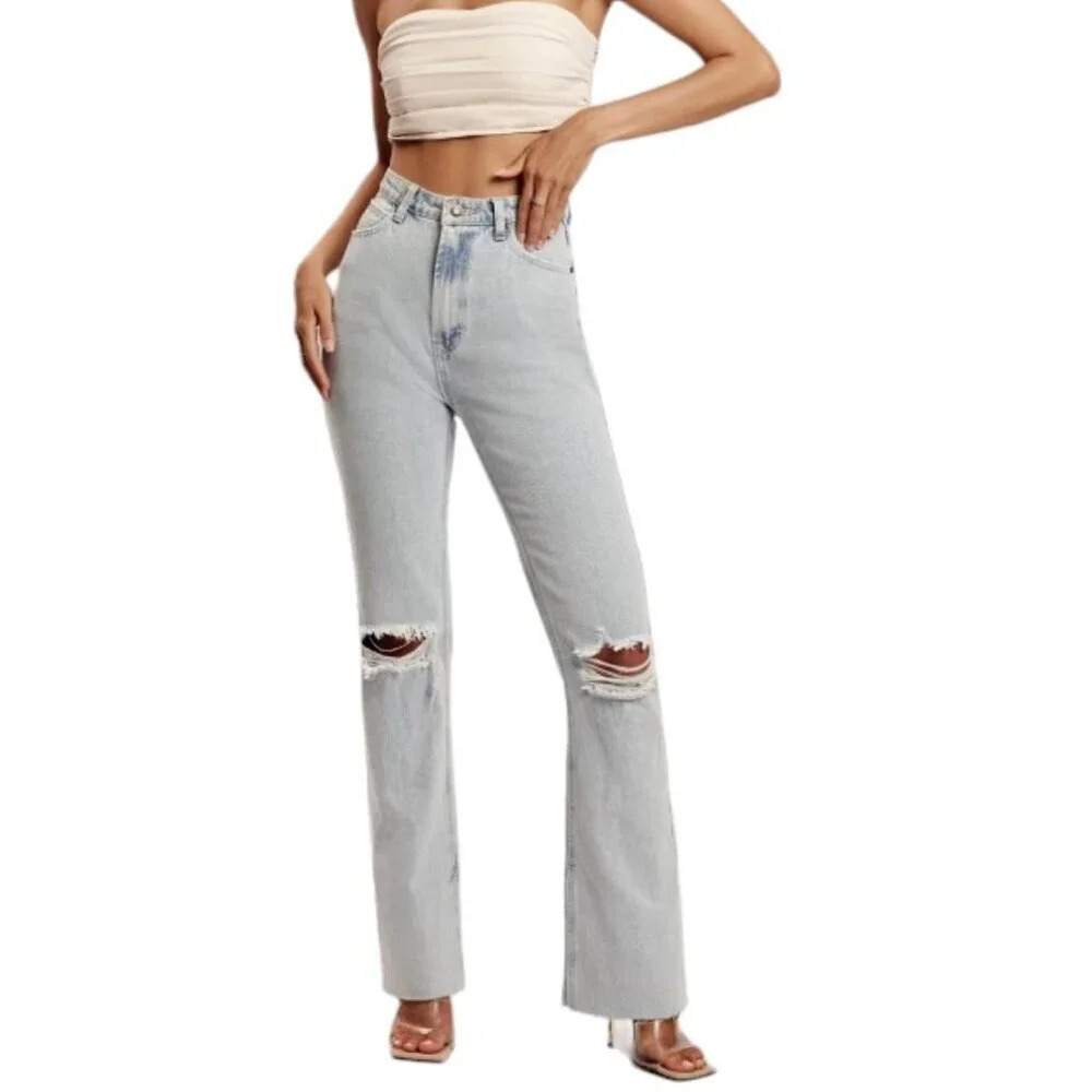 Meshki Womens  Lauren Straight Leg Ripped Jeans Size 9 NWT High Rise